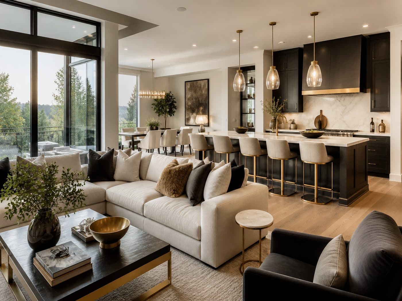 Open-concept modern home interior illustrating Hawthorne on Trafalgar floor plan lifestyle